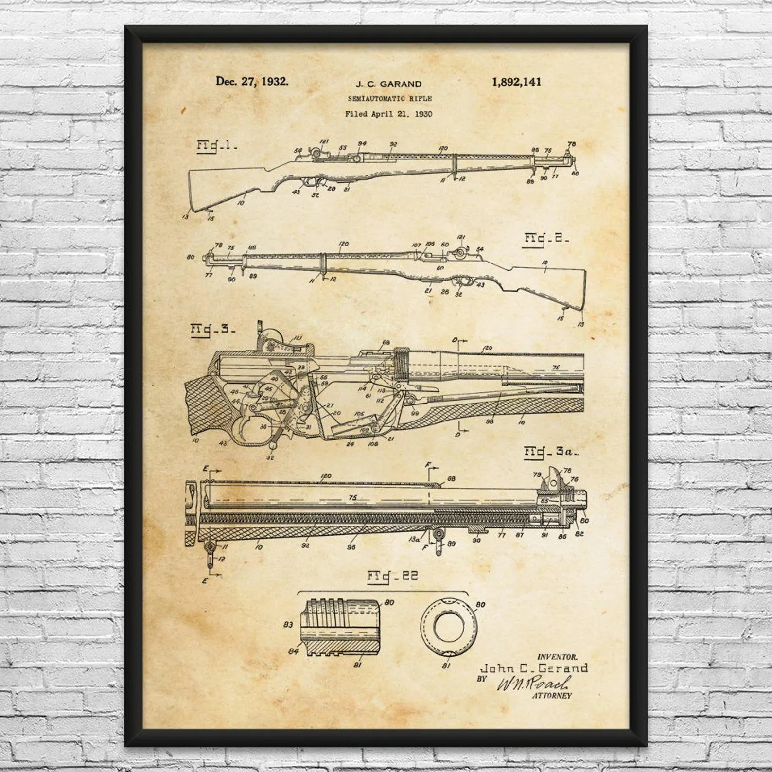 Garand rifle patent print